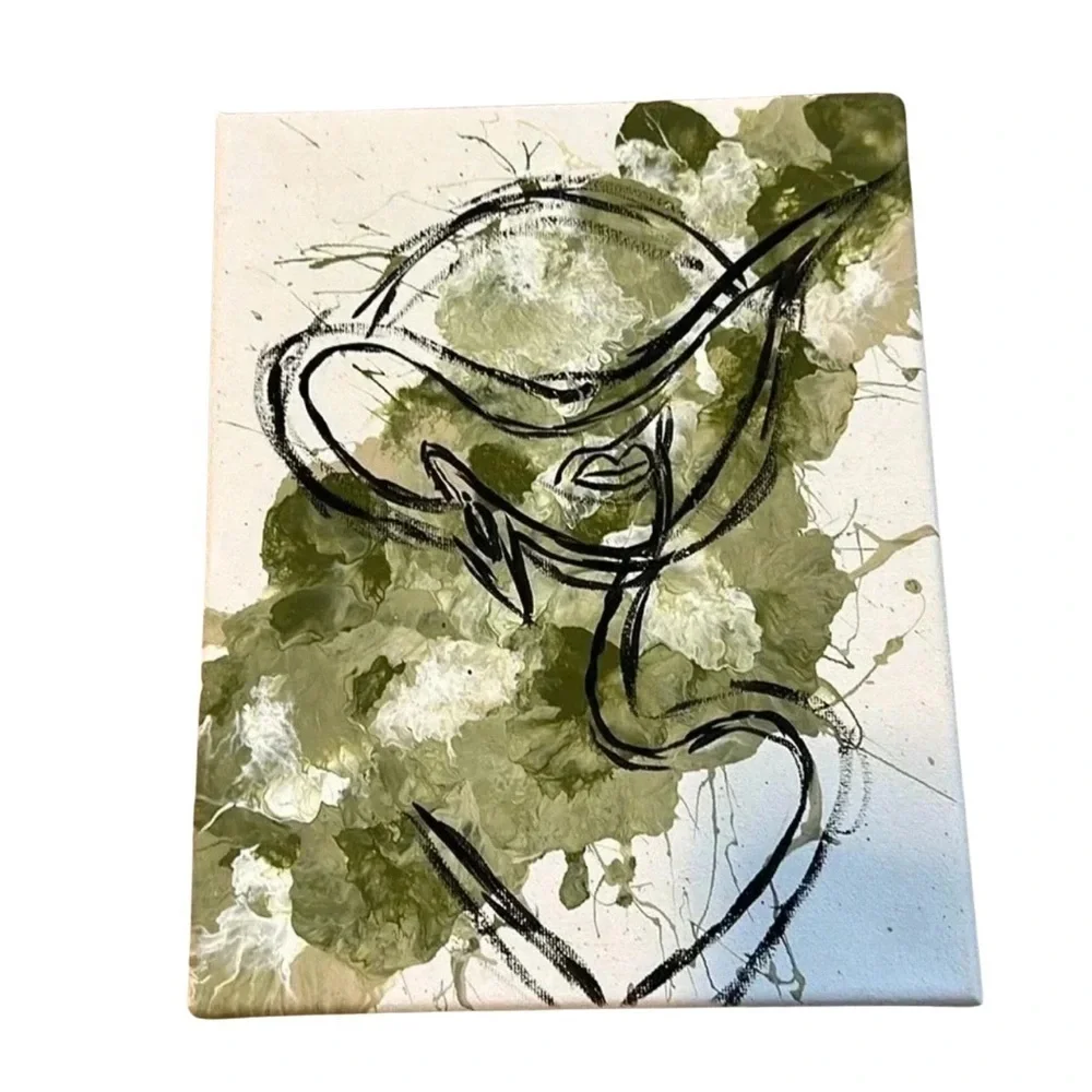 Homemade 8x10 Green, White and‎ Black Wall Art Women Face Canvas